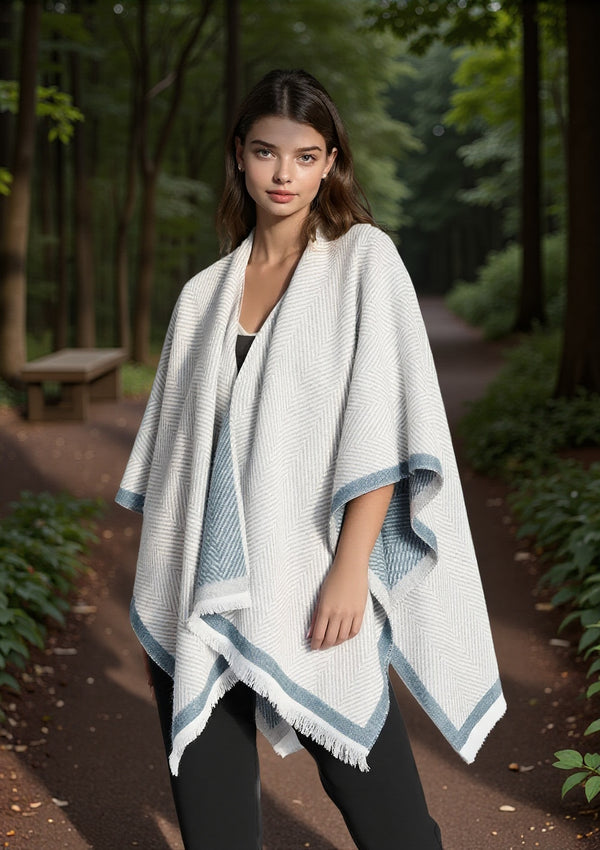 Jimmy Hourihan Reversible Herringbone Shawl | Cream/Grey