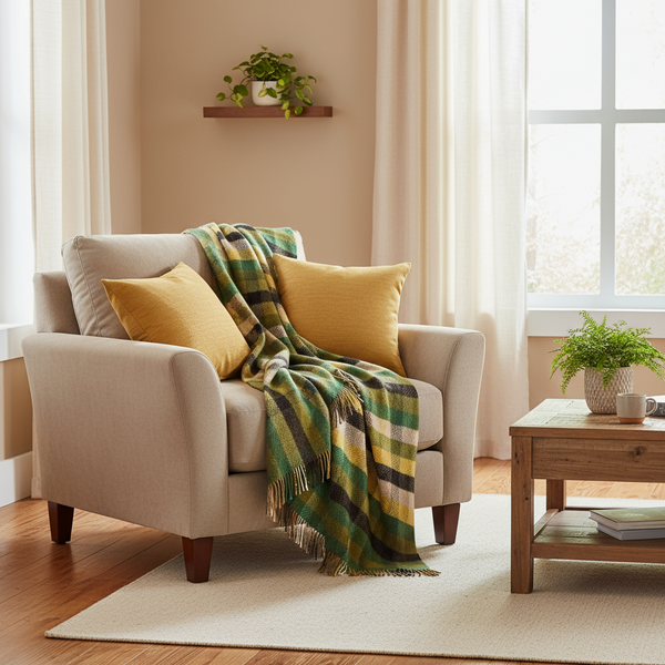 John Hanly Cashmere Merino Throw - Green Weave