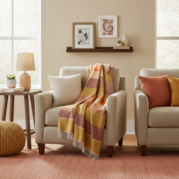 John Hanly Cashmere Merino Throw - Mustard Stripe