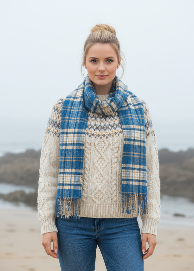 John Hanly Check Scarf | Blue Beige