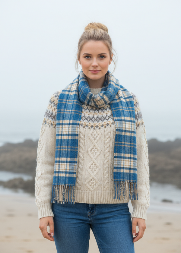 John Hanly Check Scarf | Blue Beige