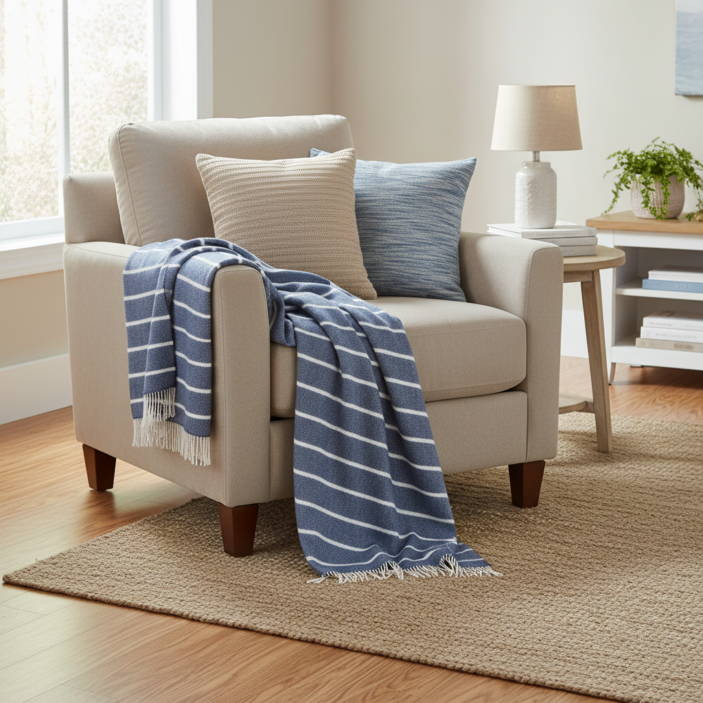 John Hanly Denim White Horizontal Stripe Throw