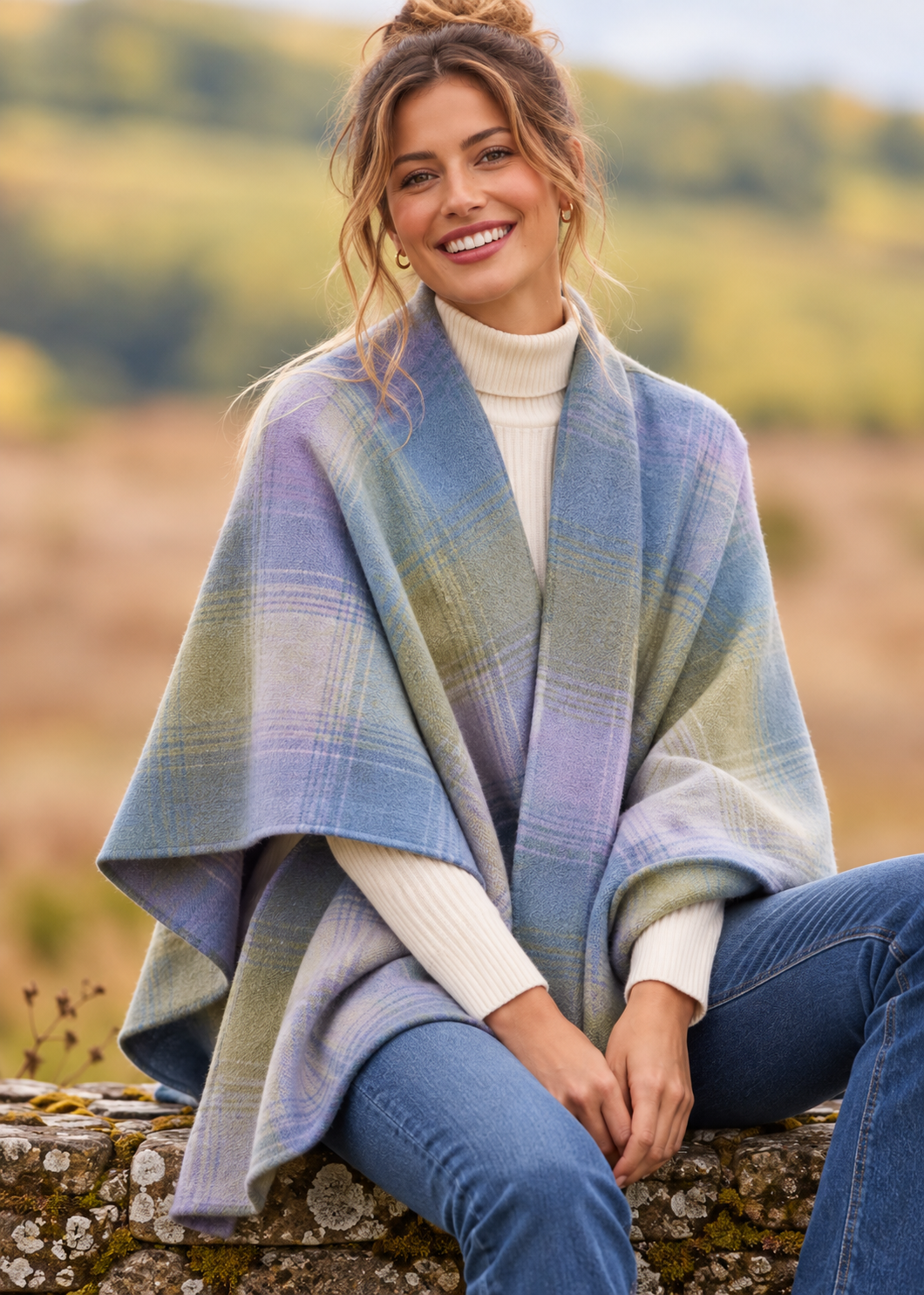 John Hanly Lambswool Cape | Purple Green Blue
