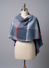 John Hanly Lambswool Cape Shawl | Blue Navy Rust Red Check | Irish Wool
