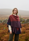 John Hanly Lambswool Cape Shawl | Rust Wine Block Check | Irish Knitwear