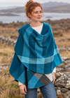 John Hanly Lambswool Cape | Turquoise Blue Check
