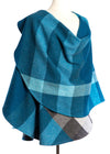 John Hanly Lambswool Cape | Turquoise Blue Check