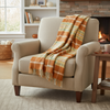 John Hanly Large Lambswool Throw | Orange Rust Plaid