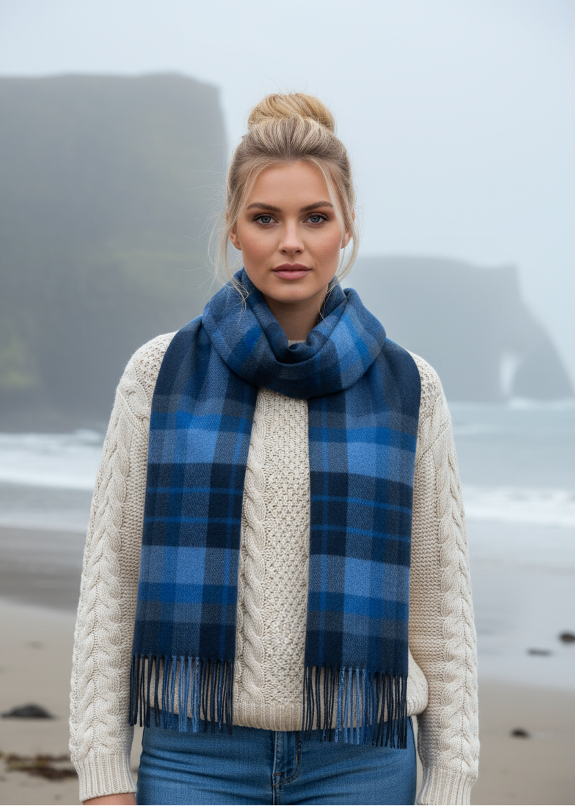 John Hanly Merino Scarf | Blue Navy
