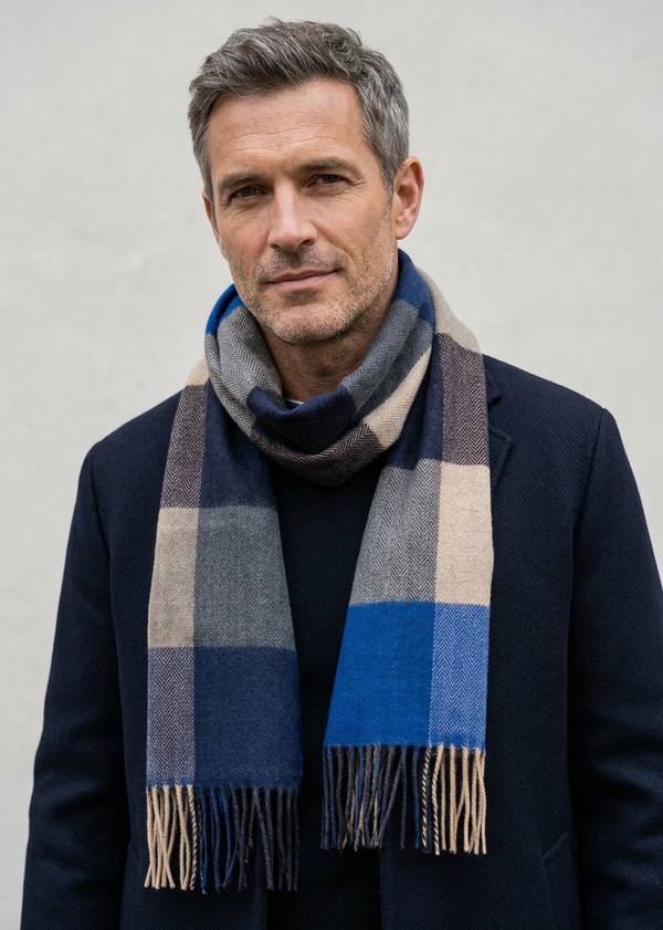 John Hanly Merino Scarf | Blue Navy Sand