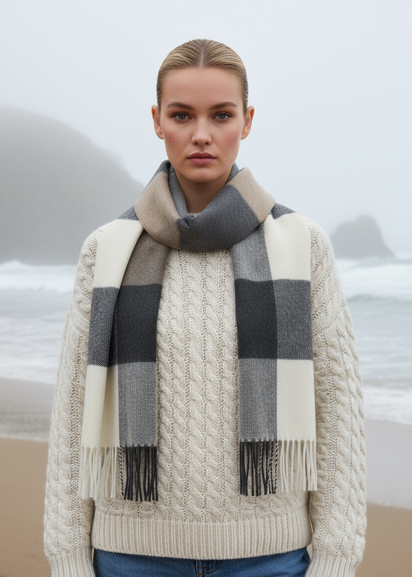 John Hanly Merino Scarf | Brown Check