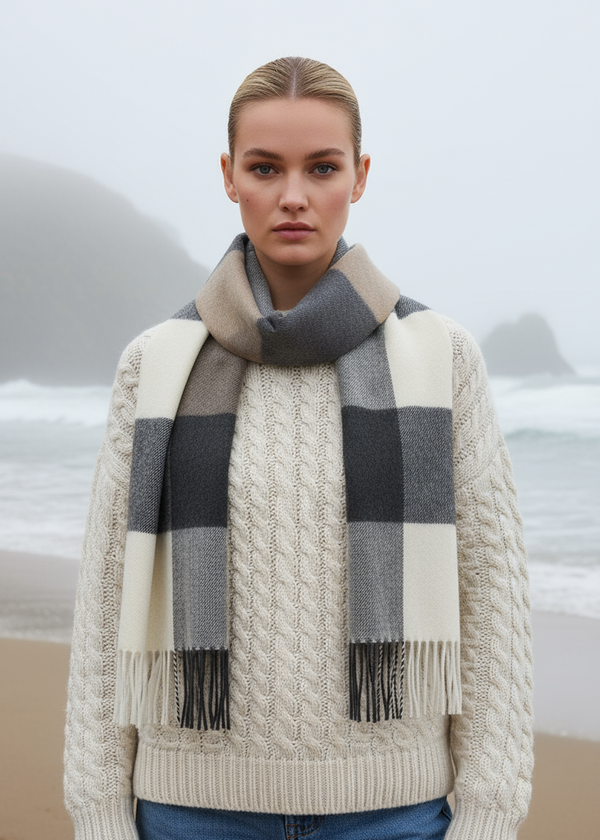 John Hanly Merino Scarf | Brown Check