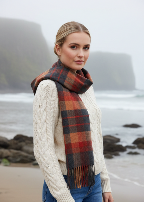 John Hanly Merino Scarf | Orange Charcoal