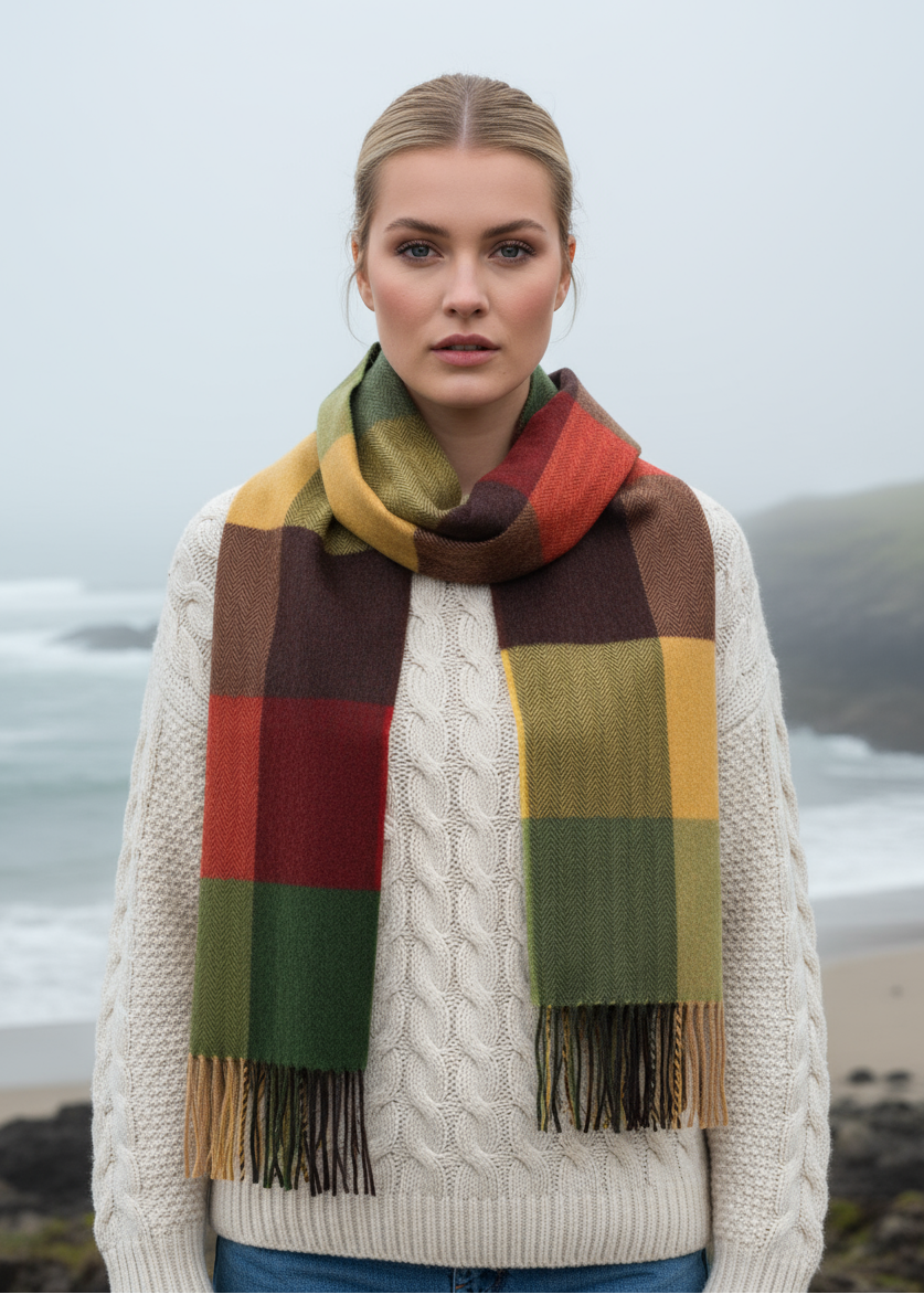 John Hanly Merino Scarf | Yellow Green Brown
