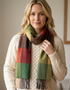 John Hanly Merino Scarf | Yellow Green Brown Block Check