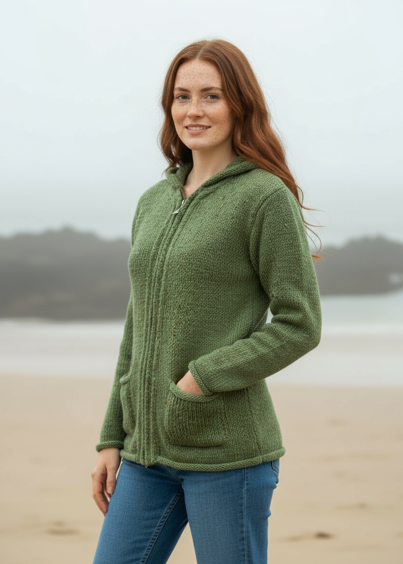Donegal Wool Trinity Zip Cardigan | Sage