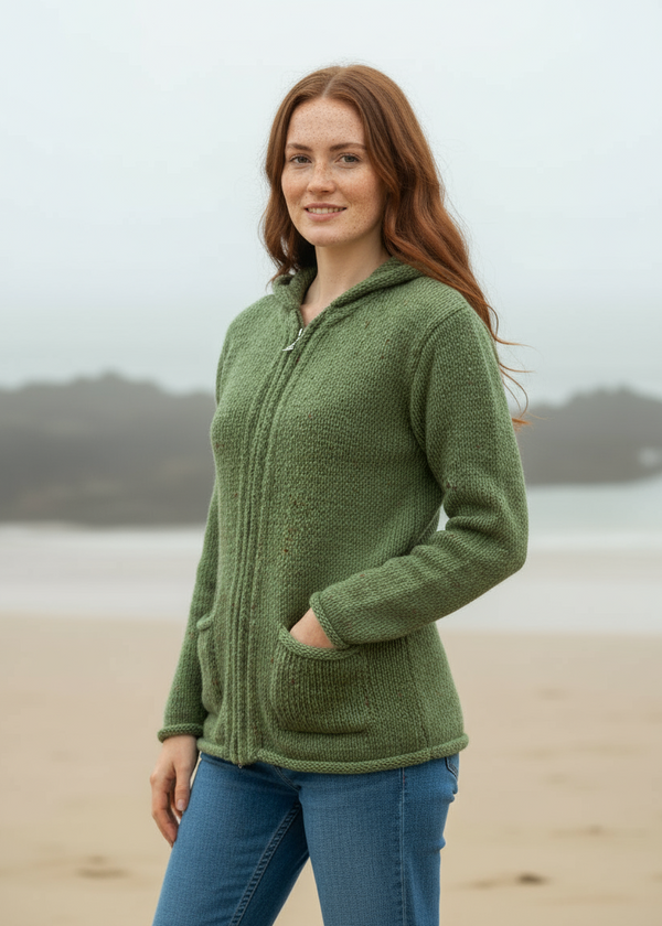Donegal Wool Trinity Zip Cardigan | Sage