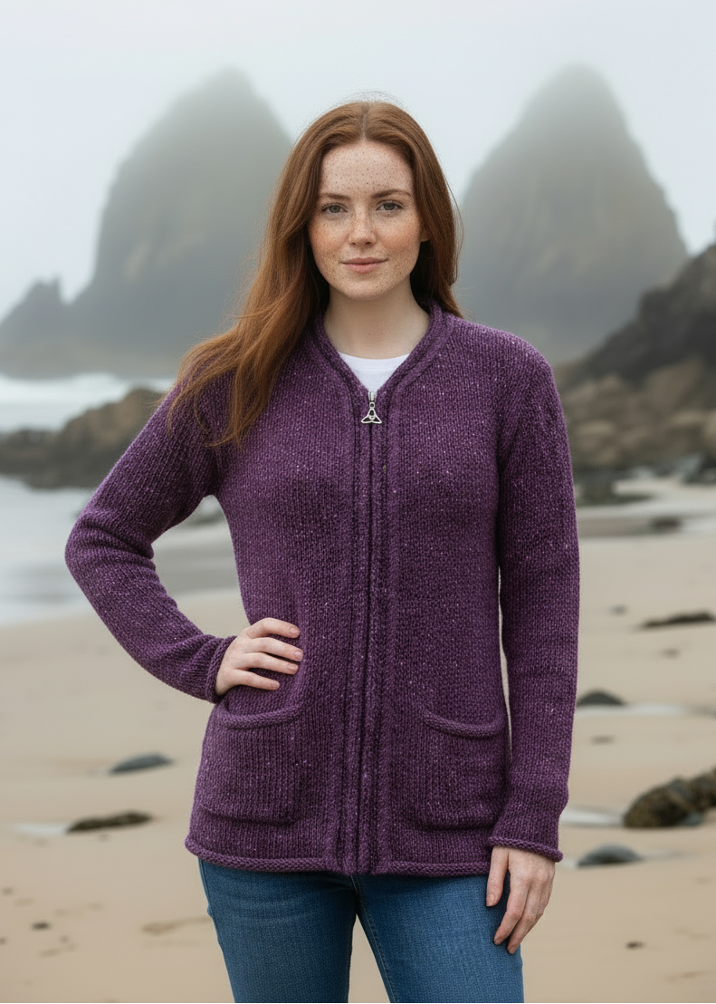 Donegal Wool Trinity Zip Cardigan | Purple