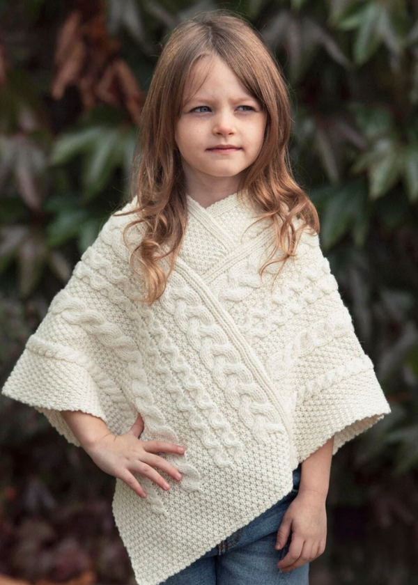 Kid's Aran Poncho | Natural