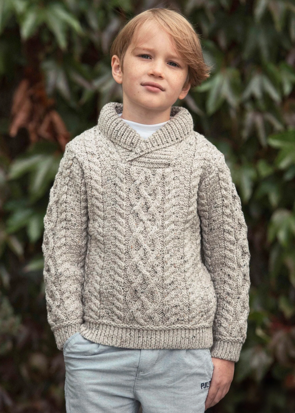 Kid's Shawl Neck Aran Sweater | Oatmeal