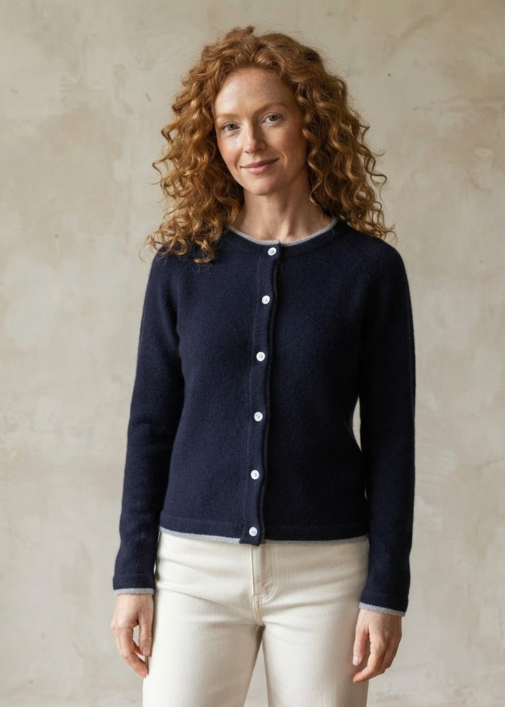 Killiney Wool Cashmere Cardigan Navy | Premium Irish Knitwear
