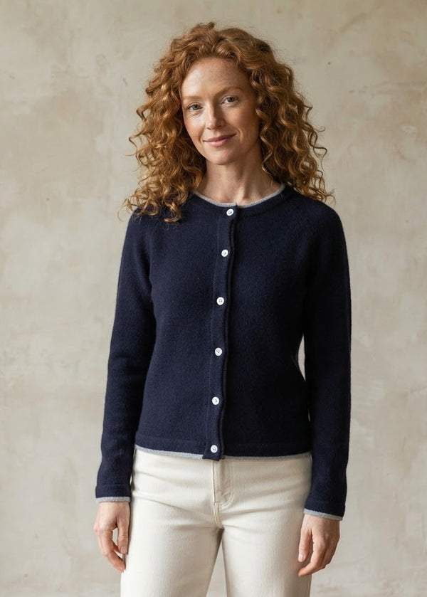 Killiney Wool Cashmere Cardigan Navy | Premium Irish Knitwear