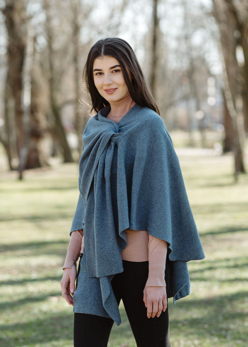 Lambswool Draped Shawl | Denim