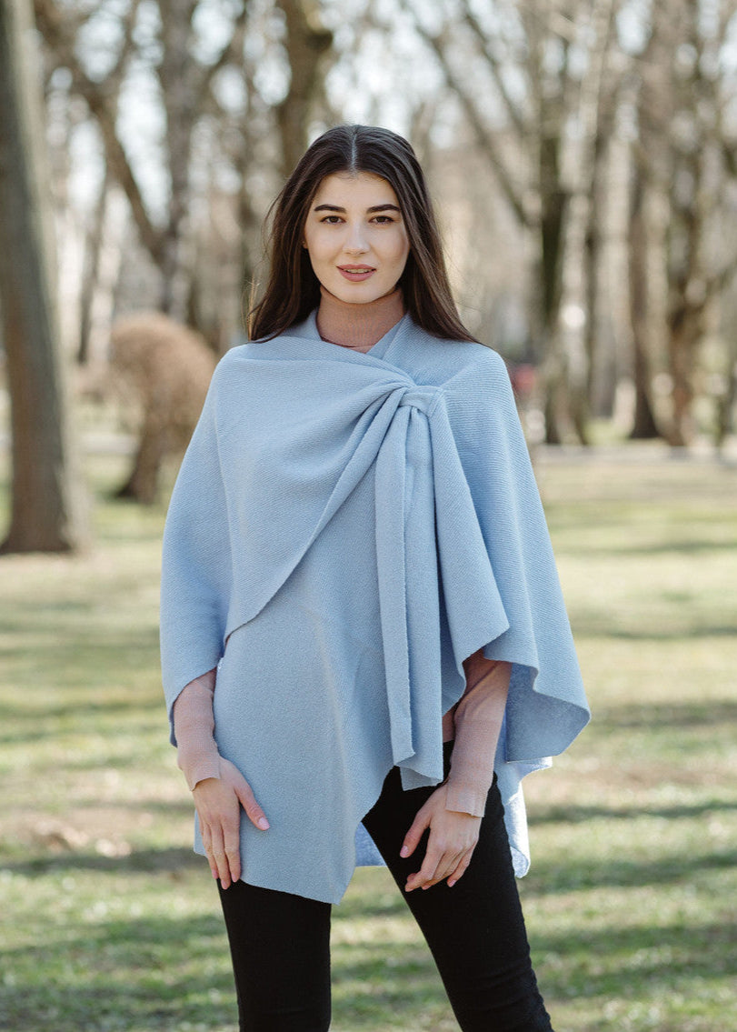 Lambswool Draped Shawl | Light Blue