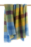 Mohair Throw | Blue Yellow Lime Brown Blocks