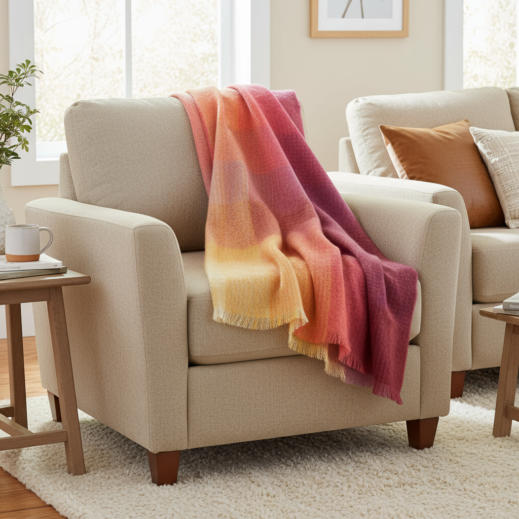 Mohair Throw | Pink Yellow Purple Multi Mix