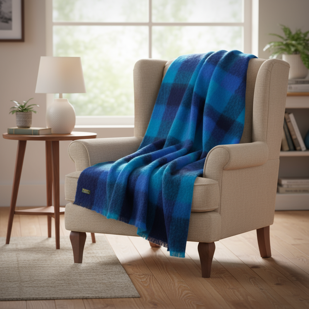 John Hanly Mohair Throw | Navy Blue Aqua