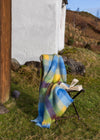 Mohair Throw Blue Yellow Lime Brown Blocks
