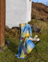 Plaid en mohair à blocs bleu, jaune, citron et marron