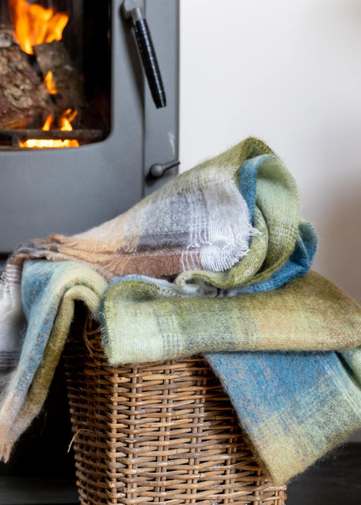 John Hanly Mohair Throw | Grey Green Blue