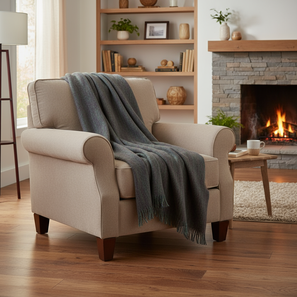 John Hanly Green Purple Mohair Blanket