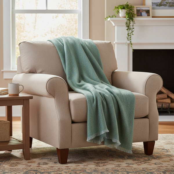 Mohair Throw Beige Grey Large Block
