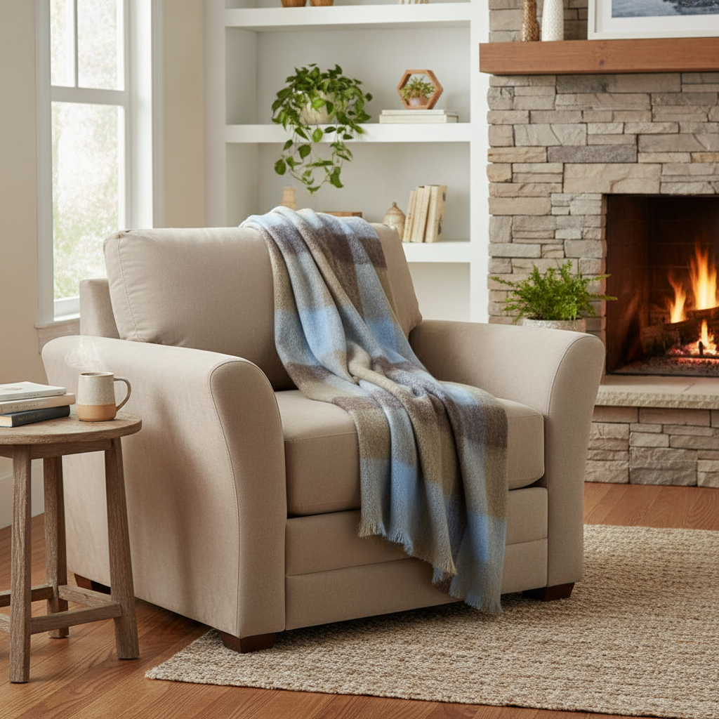 John Hanly Mohair Throw | Blue Brown