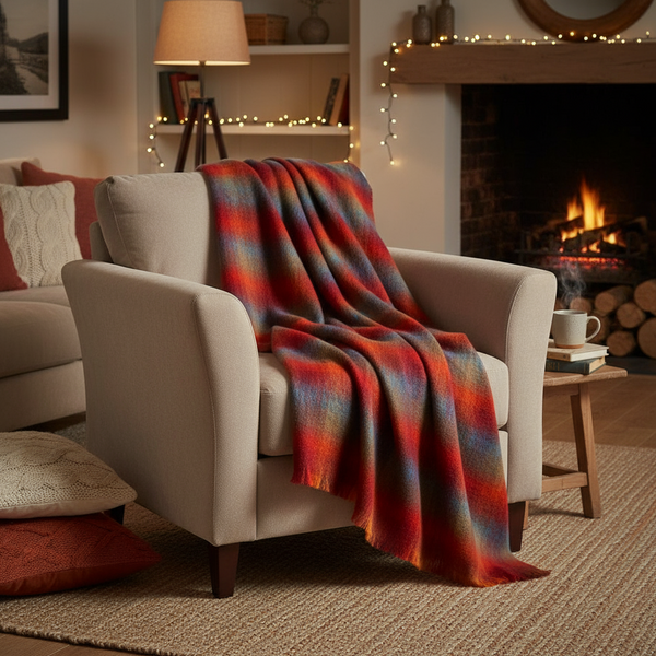 John Hanly Mohair Blanket | Orange Blue Yellow