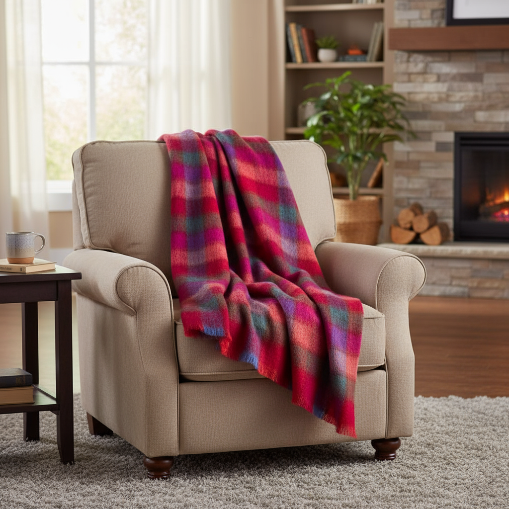 John Hanly Mohair Throw Red Pink Block