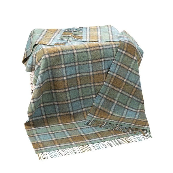 John Hanly Large Lichen Sea Green and Beige Plaid Blanket