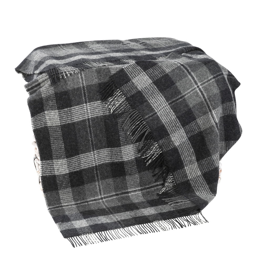 Large Irish Picnic Blanket Grey Graphite Plaid