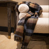 Large Irish Picnic Blanket Brown Charcoal Grey Rust Box Plaid