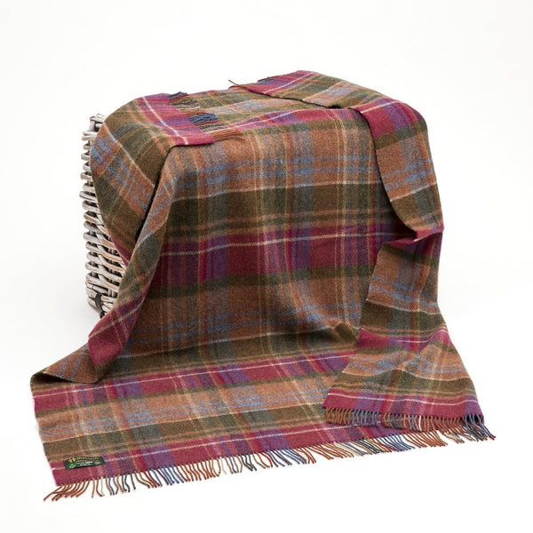 Large Irish Picnic Blanket Raspberry Purple Green and Orange Tartan