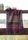 Large Irish Wool Blanket - Raspberry Purple Green Orange Tartan by John Hanly