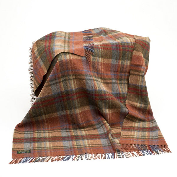 Large Irish Picnic Blanket Brown Orange and Blue Plaid