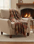 Large Irish Picnic Blanket Brown Orange and Blue Plaid