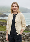 Ladies Aran Cardigan | 100% Wool | Natural