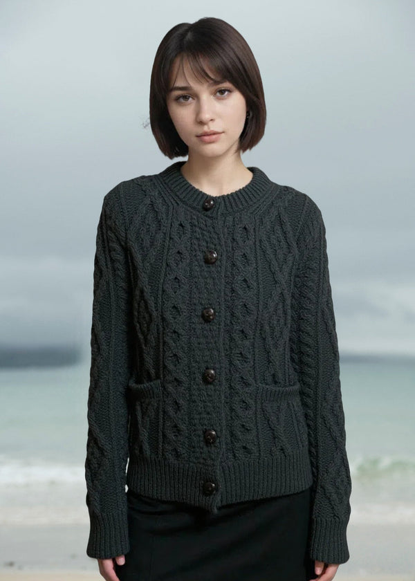 Ladies Aran Cardigan | Army Green