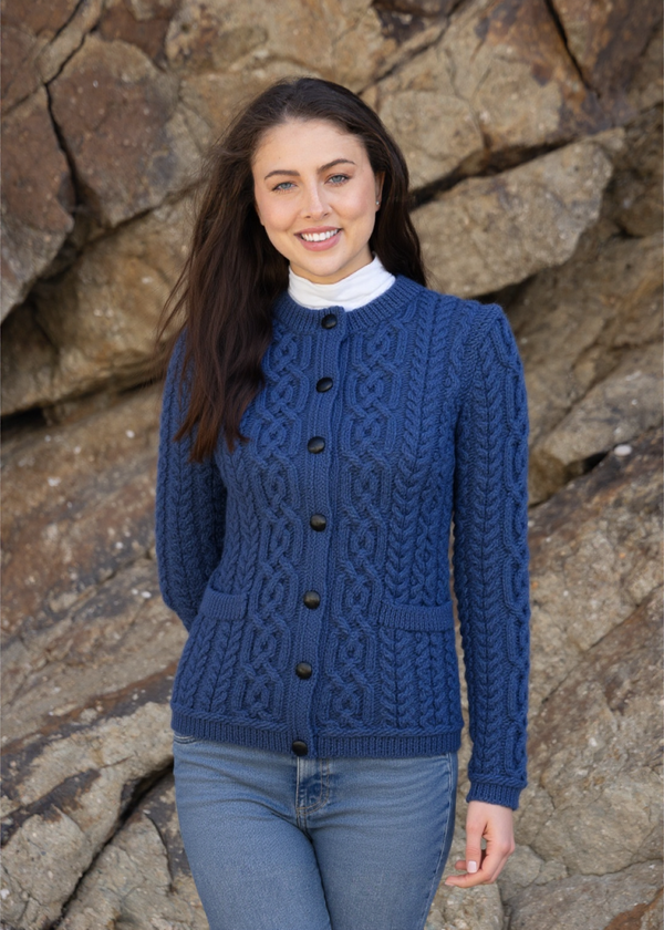 Ladies Aran Cardigan | Blue