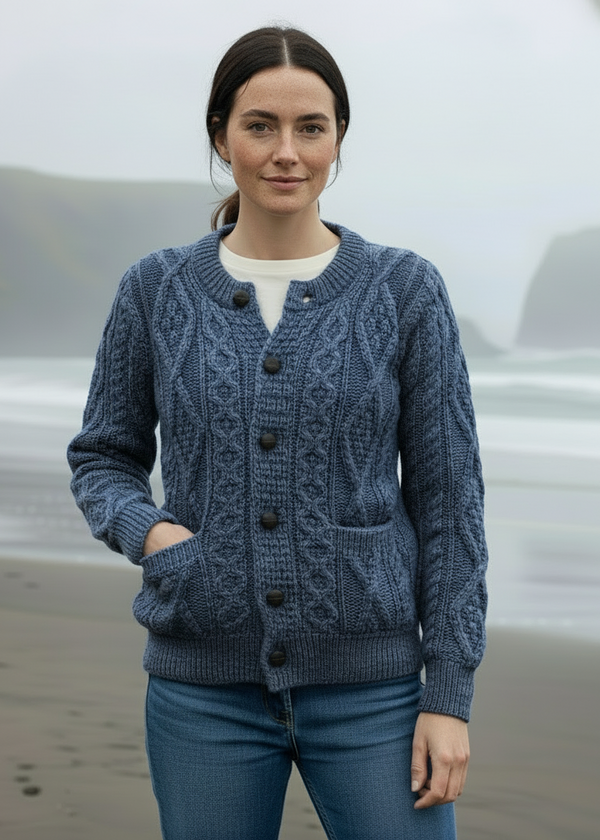 Ladies Aran Cardigan | Denim